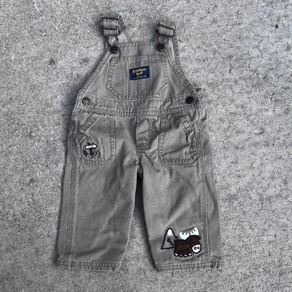 OshKosh B’gosh Other - OshKosh B'Gosh Overalls Moose Embroidery Boys Toddler Vestbak Brown Snaps Sz 6mo